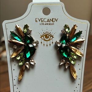 EyeCandy Los Angeles Emerald & Gold Crystal Statement Earrings